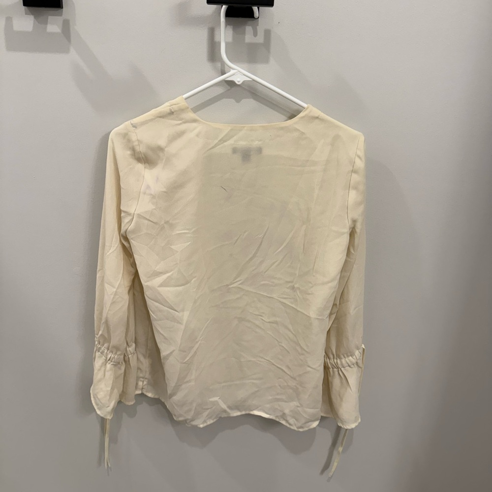 J. Crew Cream V-Neck Blouse with Tie Sleeves - Picture 2 of 4